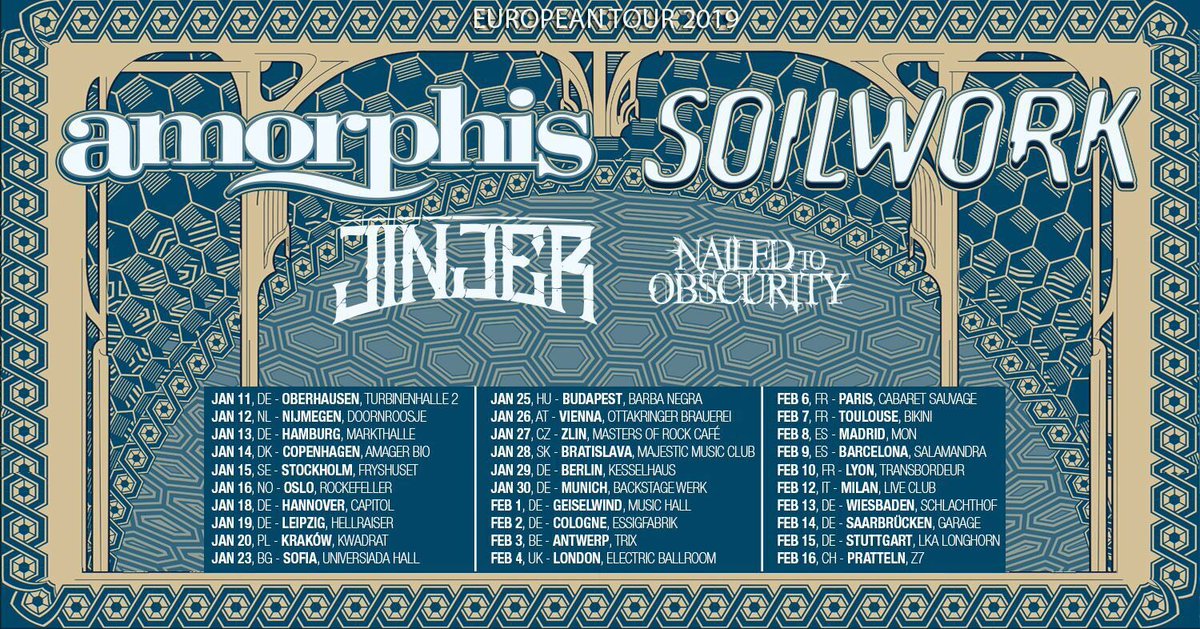 Amorphis & Soilwork mit Jinjer und Nailed To Obsurity auf Europa-Tour