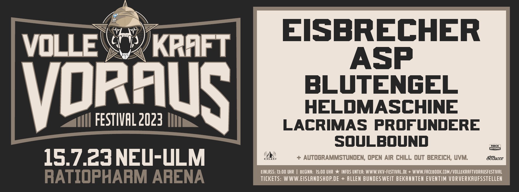 Eisbrecher laden in die Neu-Ulmer Ratiopharm Arena zum VOLLE KRAFT VORAUS Festival